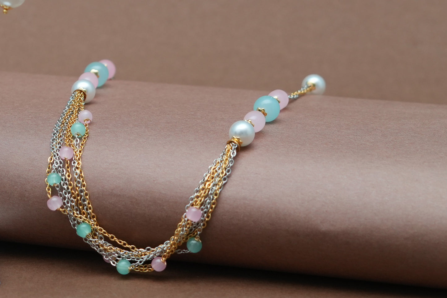 Multi Color Jewellery Set With Earrings (pink, blue, white, golden)