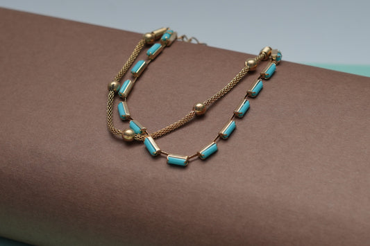 Golden & Blue Stone Double Chain Anklet