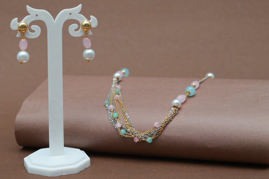 Multi Color Jewellery Set With Earrings (pink, blue, white, golden)