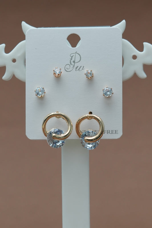 Golden & Single Diamond Earrings Set ( pack of 3)